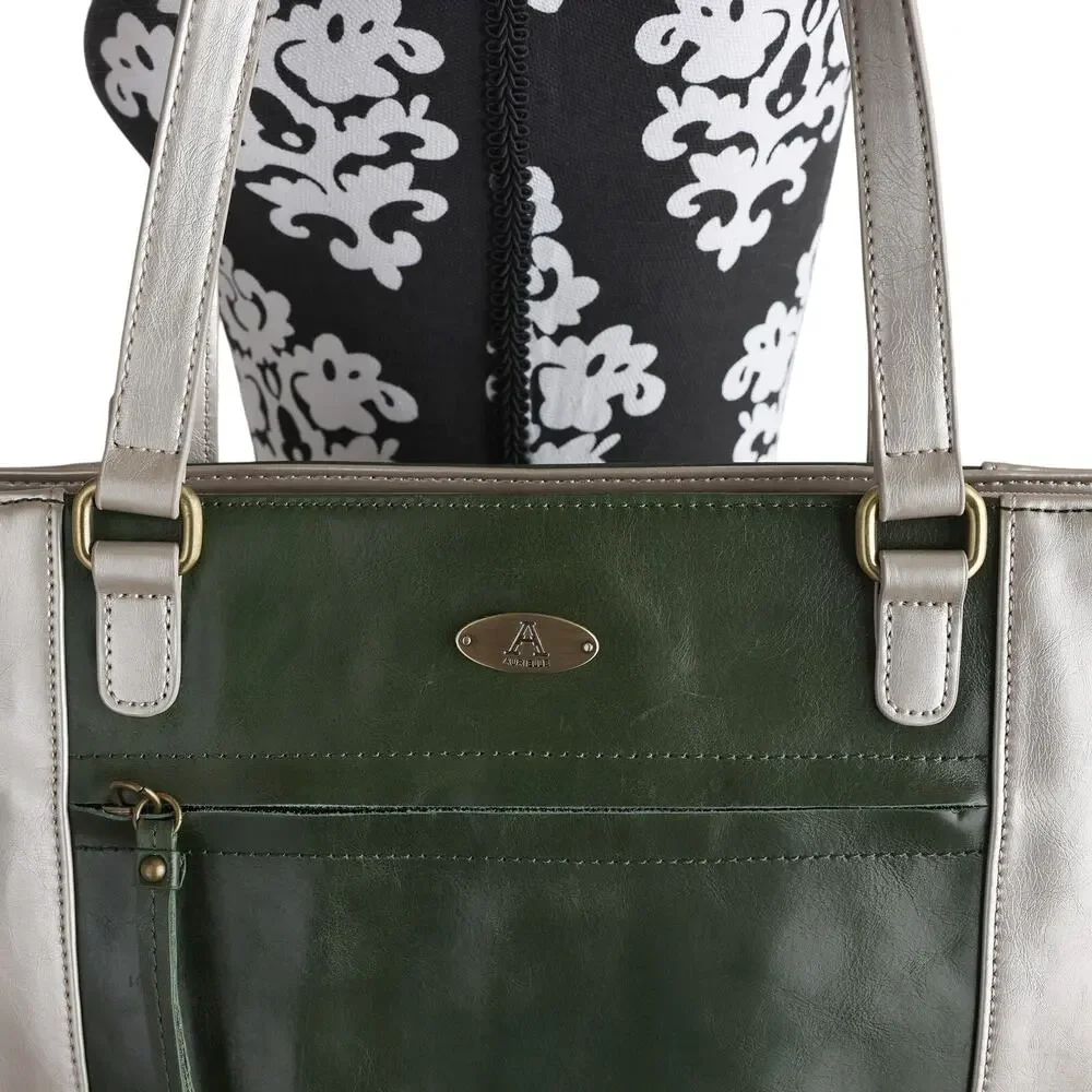 Green And Champagne Aurielle Leather Tote - 14W x 9H x 4.75D - Picture 7 of 11